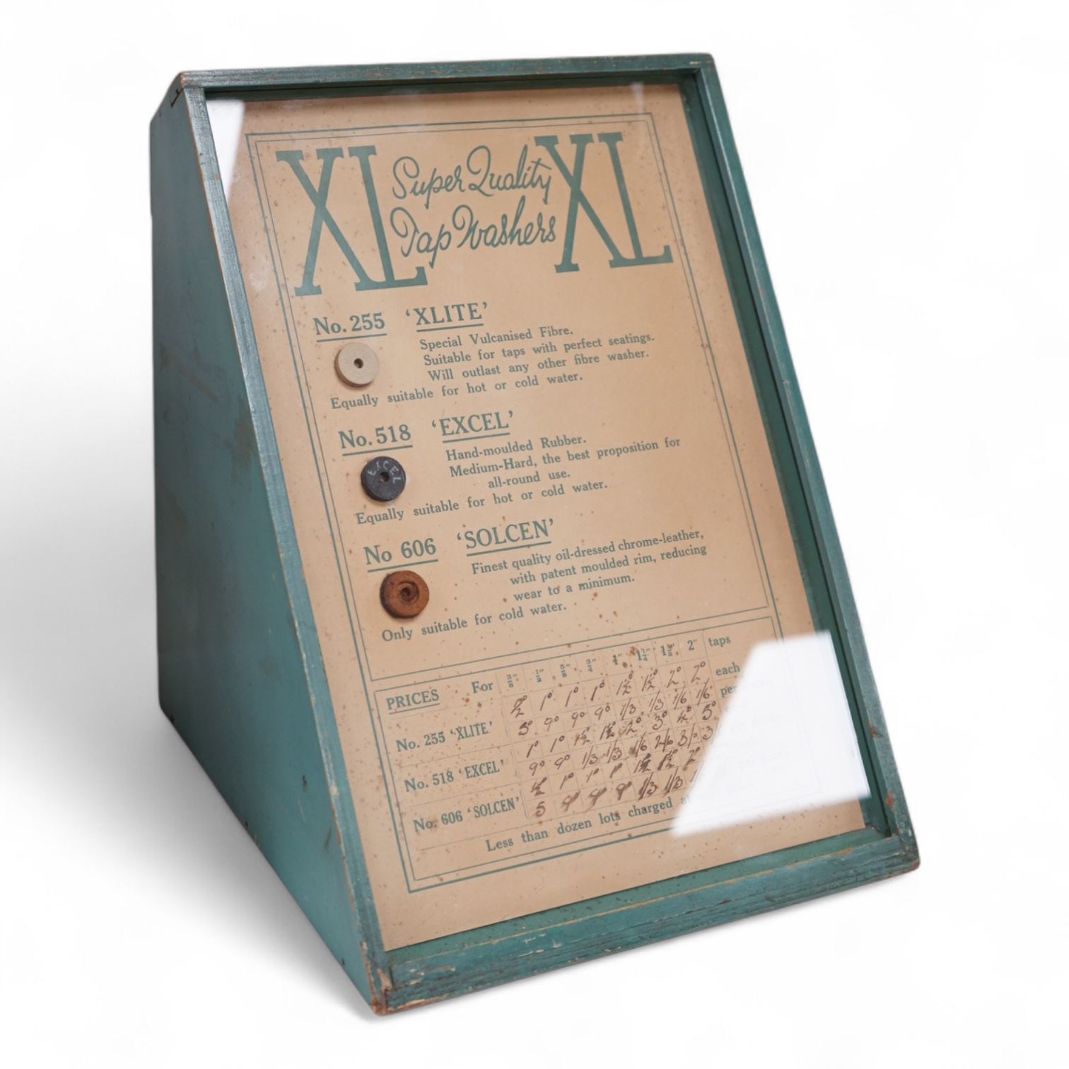 An ‘XL Super Quality Tap Washers’ cabinet, 34cm tall